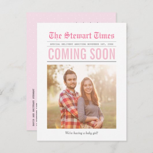 Journal | Faire-part de grossesse | Rose (Devant / Derrière)