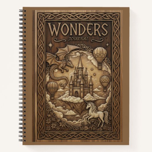 Journal Fantastique Dragon Licorne Bois Sculpté (Devant)