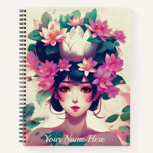 Journal Fille Anime Couronnée de Fleurs de Lotus (Devant)