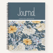 Journal floral à crème jaune bleu personnalisé (Devant)