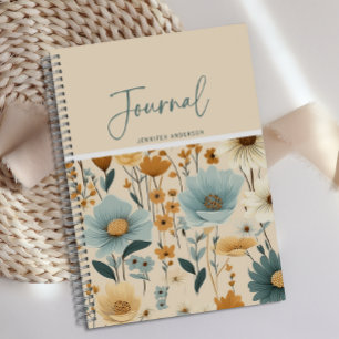 Journal floral à crème jaune bleu personnalisé