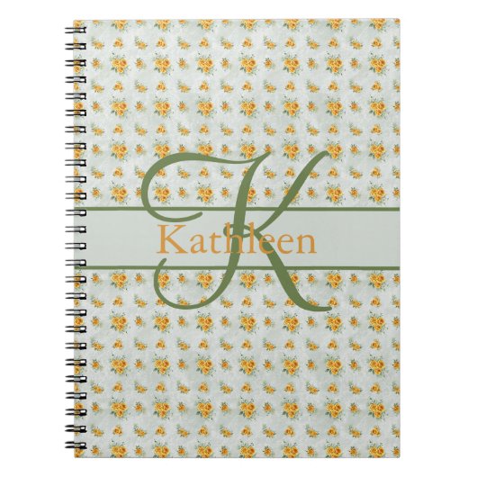 Journal floral à monogramme jaune vert avec nom in (Devant)