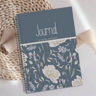 Journal floral bleu personnalisé en crème 