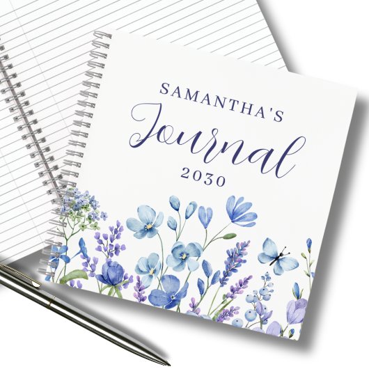 Journal floral Fleur sauvage bleu personnalisé