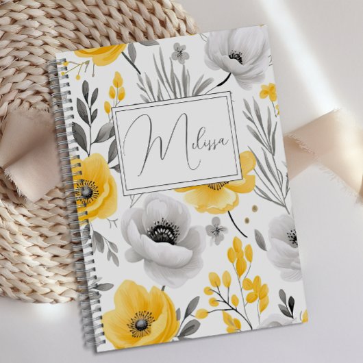 Journal floral gris jaune romantique personnalisé
