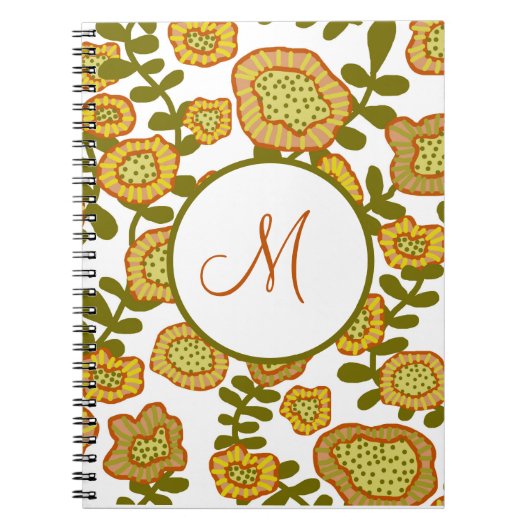 Journal Floral Orange Olive Or Moderne Monogramme (Devant)