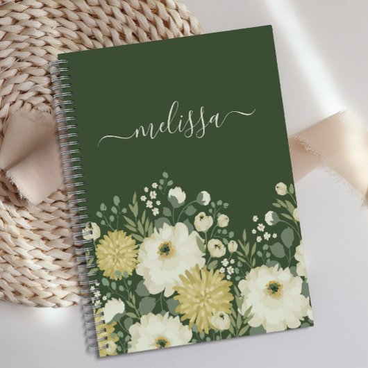 Journal floral vert crème personnalisée