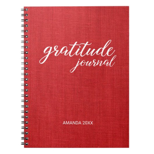 Journal Gratitude Red Linen Photo Nom personnalisé (Devant)