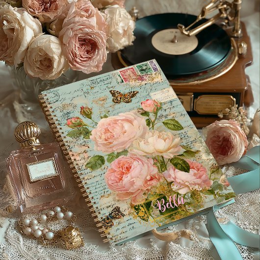 Journal Intime Antique Bleu Floral Romantique