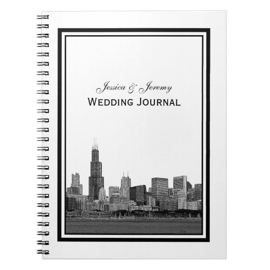 Journal Mariage encadré de Chicago Skyline Etched (Devant)