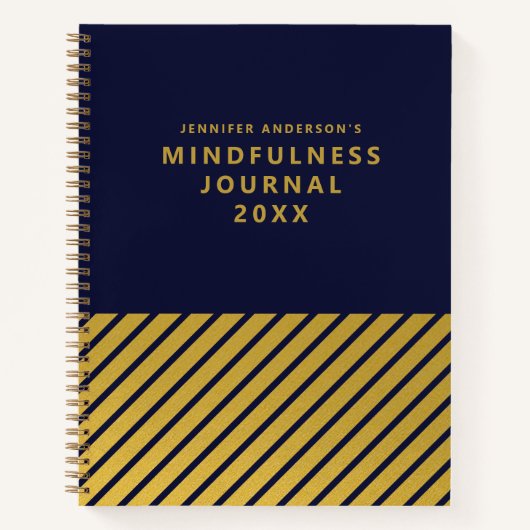 Journal moderne Blue Gold Foil Stripes Mindfult (Devant)