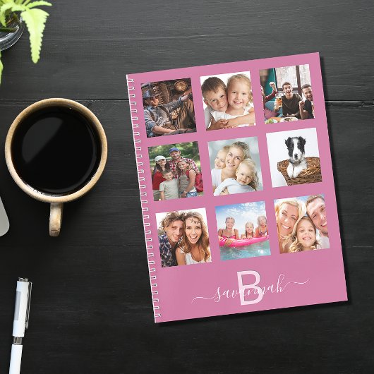 Journal moderne monogramme collage photo rose