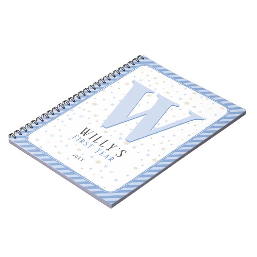 Journal Monogram Baby Memory. Bleu et blanc (Côté gauche)