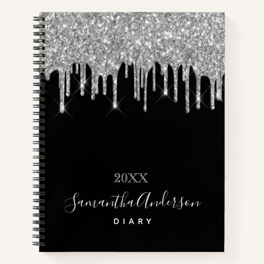 Journal noir argent parties scintillant nom goutte (Devant)