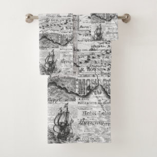 Journal Ocean Map noir blanc Vintage