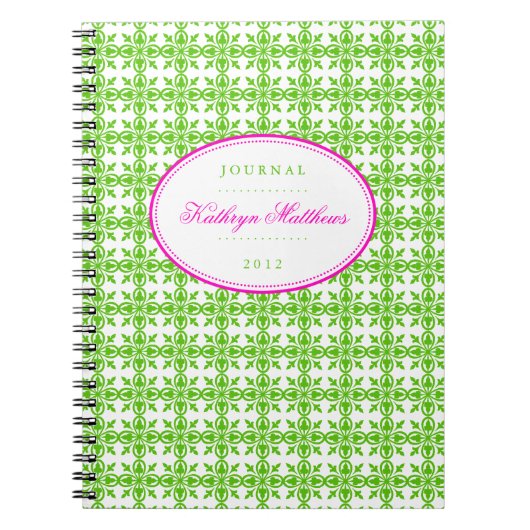 Journal oval rose-chaud motif vert (Devant)
