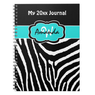 Journal personnalisé Aqua Black White Zebra Stripe