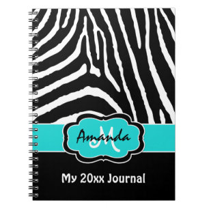 Journal personnalisé Aqua Black White Zebra Stripe