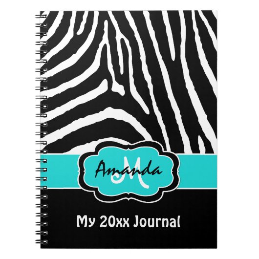 Journal personnalisé Aqua Black White Zebra Stripe (Devant)