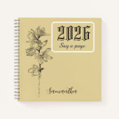 Journal personnalisé avec nom, gravure de fleur de (Devant)