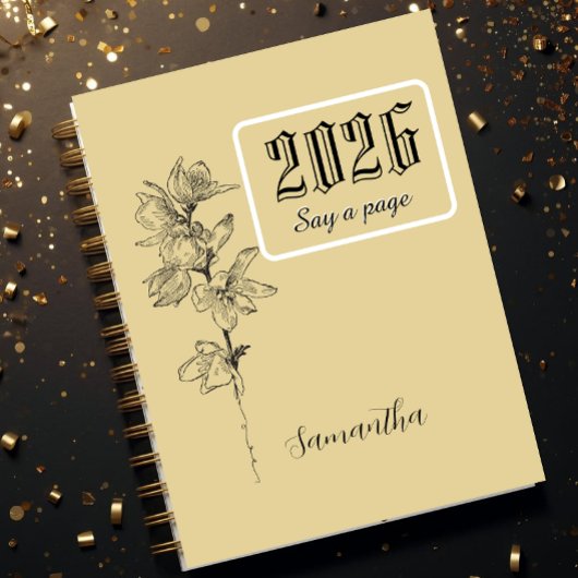 Journal personnalisé avec nom, gravure de fleur de