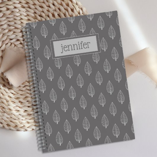Journal personnalisé Boho gris foncé feuille