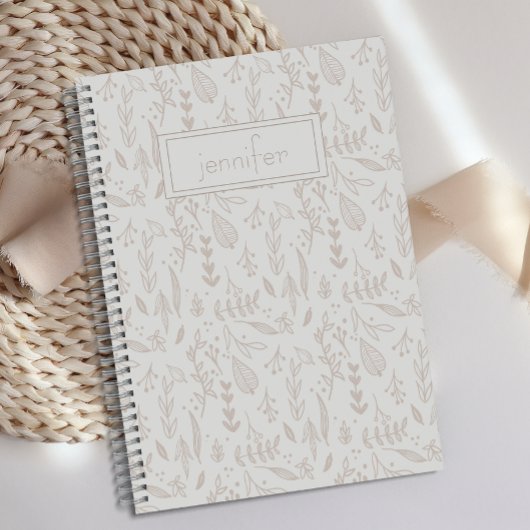 Journal personnalisé Boho Taupe Fun Cute Leaf