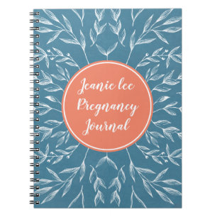 Journal personnalisé de grossesse corail et bleu