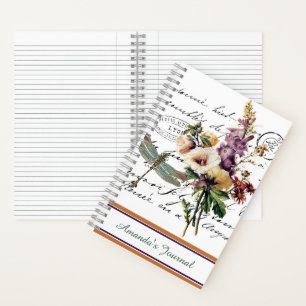 Journal personnalisé de libellule et de fleurs
