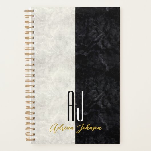 Journal Planificateur à Monogramme Marbre Or Noir (Devant)