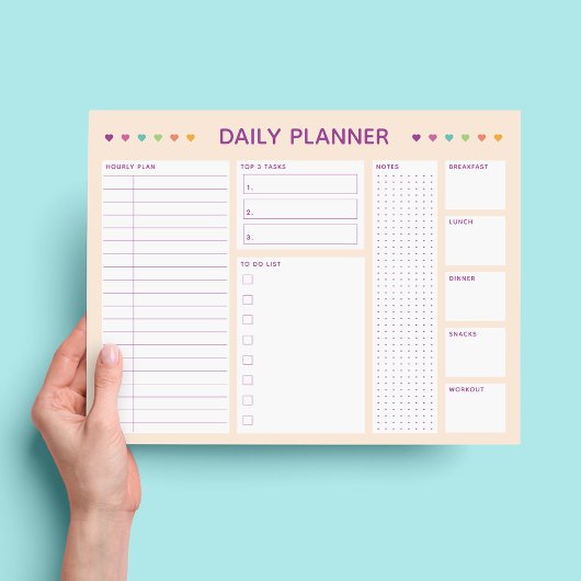 Journal quotidien Coeurs colorés Bloc-notes de tex