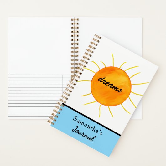 Journal Rêves Jaune Orange Soleil Nom Bleu (À l'intérieur)