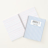 Journal scolaire personnalisé bleu blanc rayé nom (Intérieur)