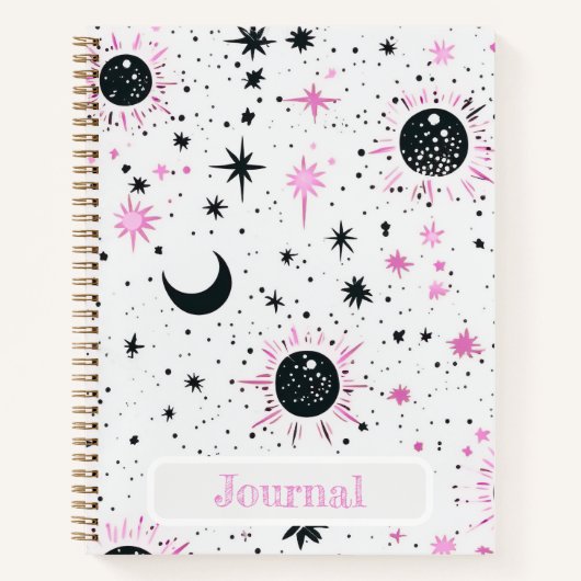 Journal Soleil Lune Étoiles Céleste Noir et Rose (Devant)