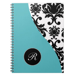 Journal vert de carnet de damassé de monogramme