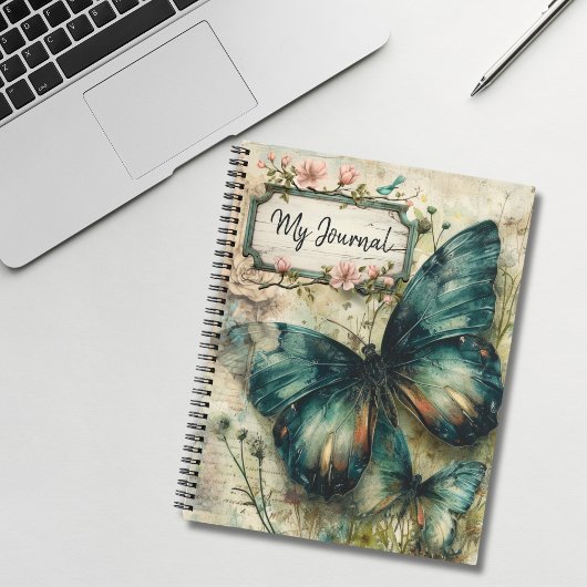 Journal vintage de collage des papillons verts