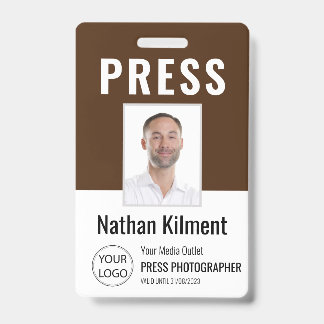 Journalist Pass Foto Naam Logo ID Bruin Badge