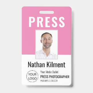 Journalist Pass Foto Naam Logo ID Roze Badge