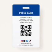 Journalist Press Pass  Photo ID  Badge (Achterkant)