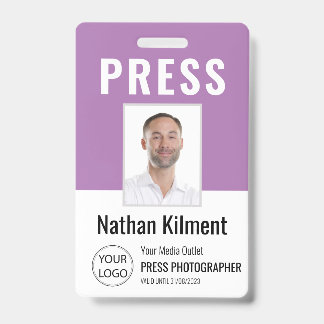 Journalist Press Pass Photo Name Logo ID Paars Badge