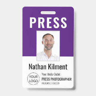 Journalist Press Pass Photo Name Logo ID Paars Badge