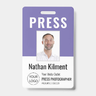 Journalist Press Pass Photo Name Logo ID Paars Badge