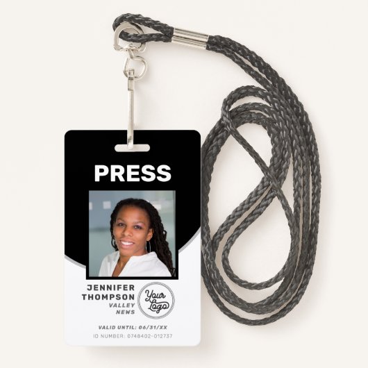 Journalist Press Pass Zwart-wit Foto-ID Badge (Voorkant met draagriem)