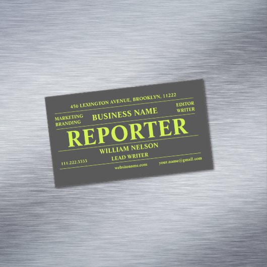 Journalist zwart magnetisch visitekaartje (Voorbeeld)