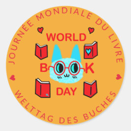 Journée Mondiale du Livre / Wereldboekendag Cat Ronde Sticker