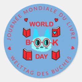 Journée Mondiale du Livre / Wereldboekendag Cat Ronde Sticker