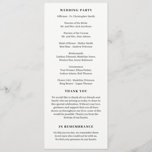 Journée spéciale ÉDITABLE Programme de mariage des (Dos)