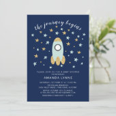 Journey Begins Rocket Boys Baby shower Uitnodiging (Staand voorkant)