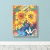 Journey of Whimsy: Sunflower & Rainbow Canvas Afdruk (Insitu (Houten vloer))
