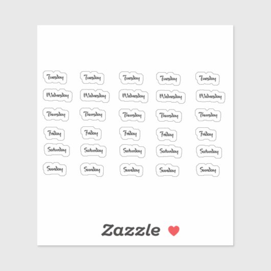 Jours de la semaine Brush Lettre Stickers (Feuille)
